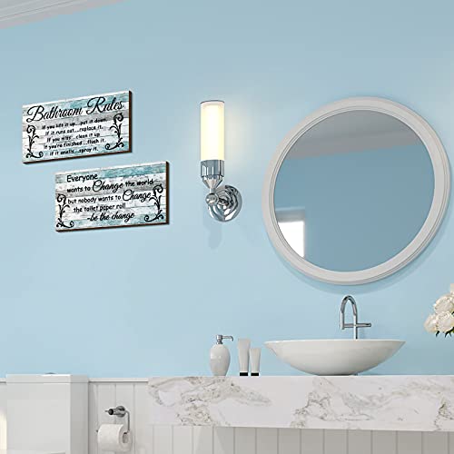 Jetec 2 Pcs Funny Teal Bathroom Wall Decor Wooden Sign 12 x 6 Inch Rustic - style: Chic Style