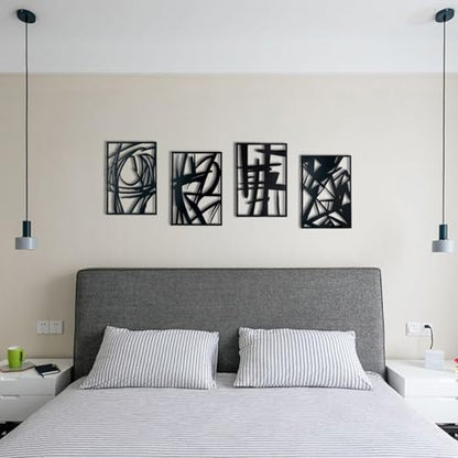 OYEFLY 4 Pack Abstract Metal Wall Art,Minimalist Art Decoration for Living Room Bedroom Bathroom Study (Black, 9.4 x 6.5inch) - size: 9.4 x 6.5inch