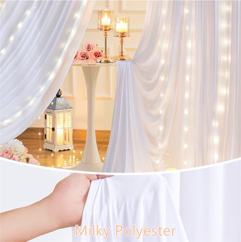 10 x 10ft White Backdrop Curtains with Lights String for Party - color: White, size: W5' x H10'(2 panels)