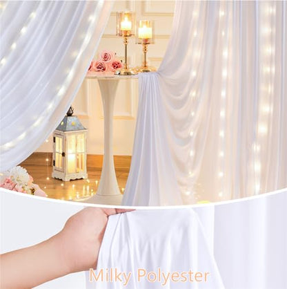 10 x 10ft White Backdrop Curtains with Lights String for Party - color: White, size: W5' x H10'(2 panels)