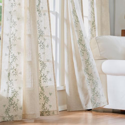 jinchan Floral Linen Curtains, Back Tab 50x96 Inch, 2 Panels Sage - color: Vine | Sage, size: 50"W x 96"L (Pack of 2)