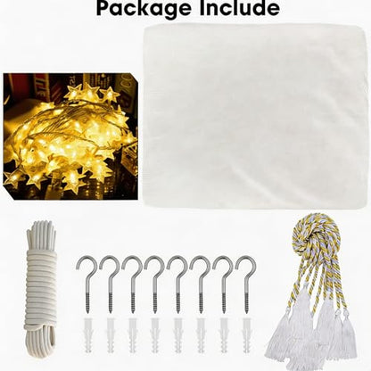 4-Opening Mosquito Net Bed Canopy with 66ft LED Lights, White - color: White+lights