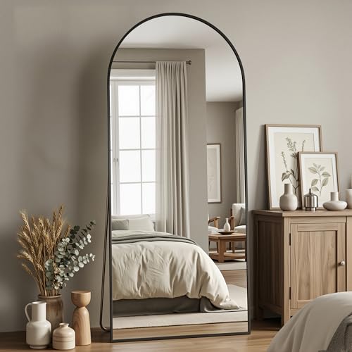 Antok 71" x 28" Arched Full Length Floor Mirror, Aluminum Frame, Black - color: Black, size: 71"L x 28"W