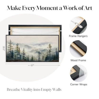 Framed Misty Forest Mountain Landscape Wall Art for Living Room, 60x30 Inch - color: Green and Gray