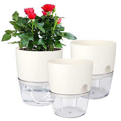 Vanavazon 6 Inch Self Watering Pots for Indoor Plants African Violet Pots - color: White