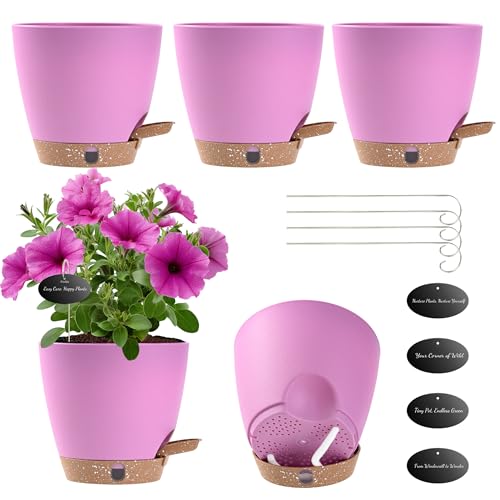 6 Inch Small Self Watering Pots for Indoor Outdoor Plants,5-Pack - color: Pink, size: 5 Pack 6 Inch