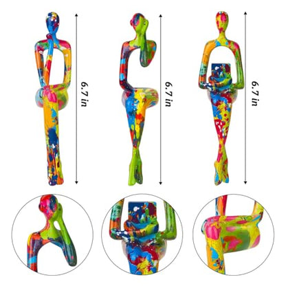 3Pcs Abstract Graffiti Art Thinker Statue, Reading Women Sculptures - color: Graffiti a