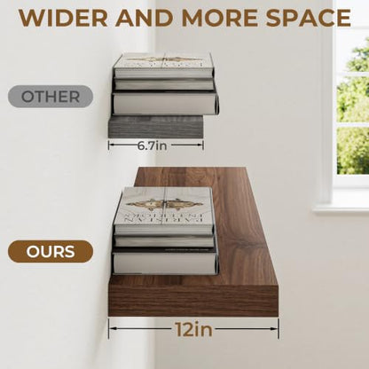 RICHFOCUS 24" Bathroom Floating Shelves for Wall 2Pack|Walnut - color: Walnut, size: 24"L x 11.6"D, Set of 2