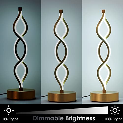 NUÜR Gold Infinity Spiral LED Table Lamp, Lamps for Bedrooms Dimmable Metallic Bedside Lamp with Touch Controller, 3 Colour Temperature, 15.8 Inch Height for Living Room - color: Gold