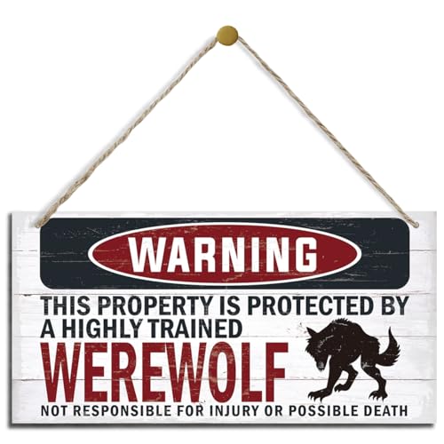 Warning Sign, Werewolf Warning Wood Plaque Sign, Funny Door Signs, Decorative Wood Hanging Suspension Plaque, Farmhouse Wooden Wall Decor, Outdoor Hanging Wooden Signs - color: WEREWOLF