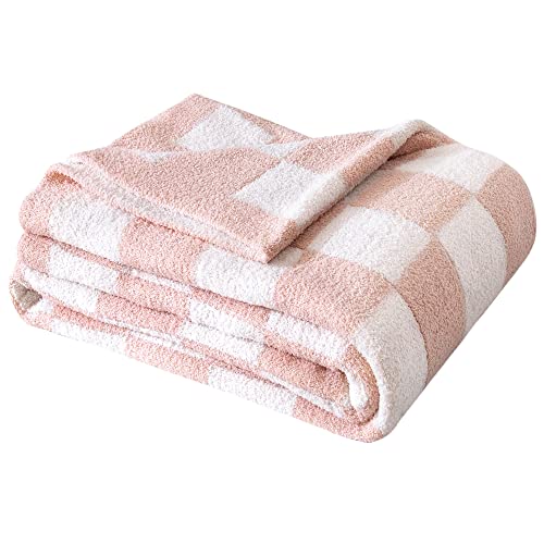 SeaRoomy Fuzzy Checkered Throw Blanket for Couch,Light Pink 51"X63" - color: Light Pink, size: 51"×63"