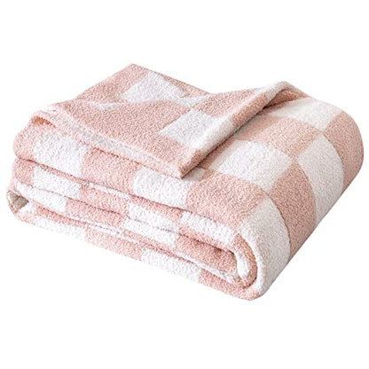 SeaRoomy Fuzzy Checkered Throw Blanket for Couch,Light Pink 51"X63" - color: Light Pink, size: 51"×63"
