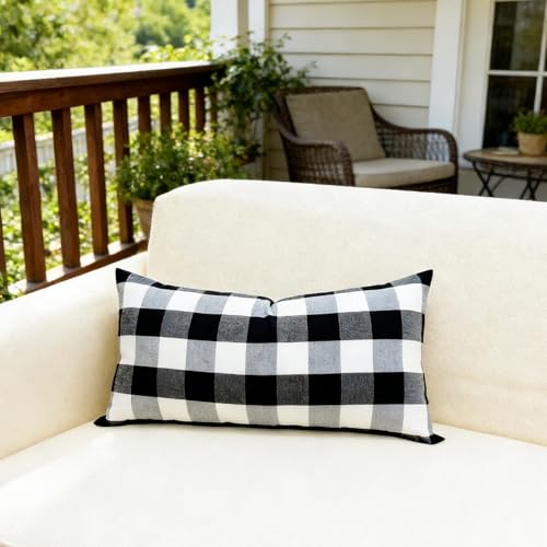 Slow Cow Lumbar Throw Pillow Cover Checker Plaid 12 x 24 Inches Black - color: D-plaid Black, size: 24" x 12" (Pack of 1)