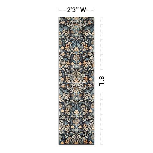 Rugshop Vintage Floral Runner Rug for Living Room, Bedroom Black 2' 3" x 8' - size: 2'3" x 8' (Rectangular)