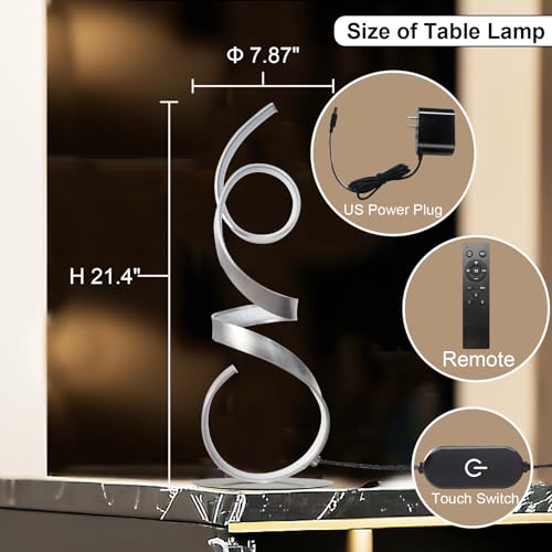20W 2700LM 3 Colors Dimmable LED Art Table Lamp 21.4 Inch with Touch Switch for Living Room,Bedroom (Sand Nickel(Remote)) - color: Sand Nickel(Remote)