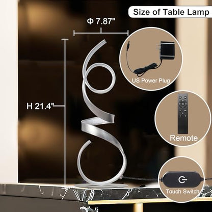 20W 2700LM 3 Colors Dimmable LED Art Table Lamp 21.4 Inch with Touch Switch for Living Room,Bedroom (Sand Nickel(Remote)) - color: Sand Nickel(Remote)
