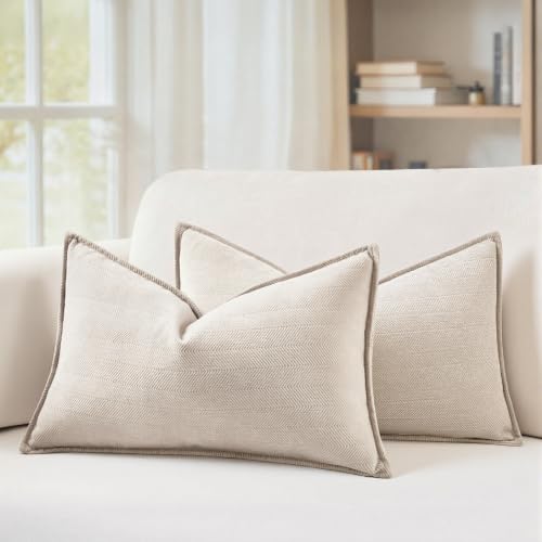 MIULEE Pack of 2 Cream Beige Decorative Chenille Pillow Covers 12x20 - color: Cream Beige, size: 20" x 12" (Pack of 2)