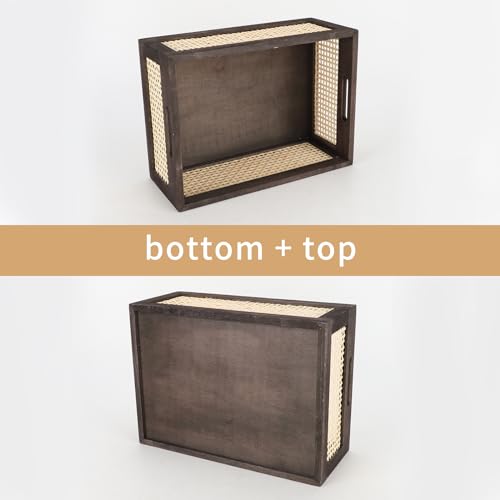 Rattan Wooden Storage Basket with Handle, Large Brown - color: Brown, size: Large (Set of 1)