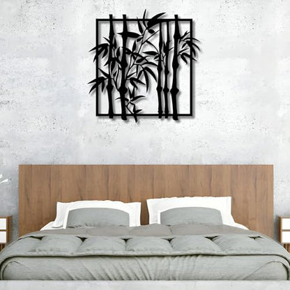Metal Wall Decor | 17'' x 17'' x 0.05'' Bamboo Modern Art Themed Wall Decorations | Handmade Indoor and Outdoor Wall Art (Bamboo, Black) - size: 17'' x 17'', style: Bamboo