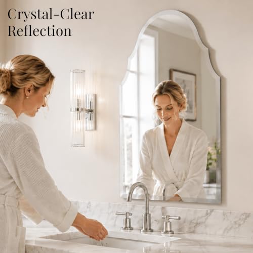 20x36 Inch Scalloped Arch Frameless Beveled Wall Mirror for Vanity - size: 36"L x 20"W