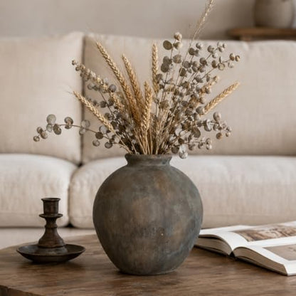 Rustic Farmhouse Ceramic Vase, 7.9 Inch, Terracotta Decor, Brown - color: Brown