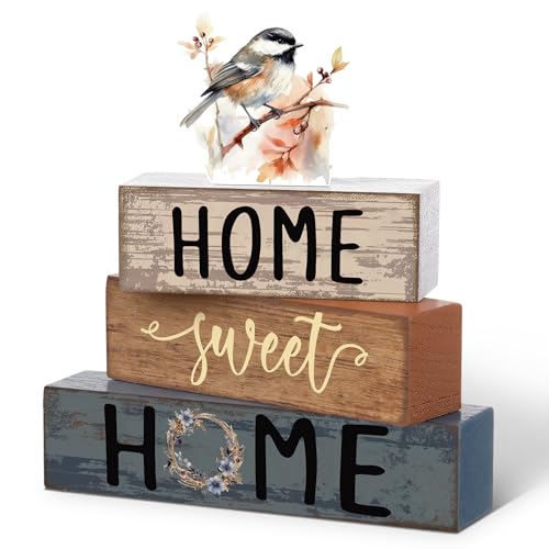 Cinnvoice 4 Pcs Chickadee Wooden Block Decor Farmhouse Tiered Tray Signs - style: Poppy Tit