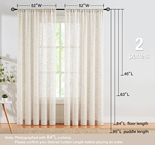 Linen Sheer Curtains for Bedroom 63" Natural Living Room Semi Sheer Drapes - color: Natural - Rod Pocket, size: 52"W x 63"L (Pack of 2)