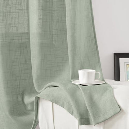 HOMEIDEAS Sage Green Linen Textured Sheer Curtains, 52 X 96 Inch, 2 Panels - color: Sage Green, size: 52"W x 96"L (Pack of 2)