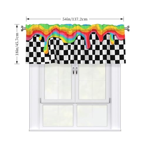 Rainbow Checkerboard Curtain Valance Short Rod Pocket Window Treatment for Living Room Bedroom Kitchen Bathroom 1 Panel 54" W x 18" L - color: Rainbow Checkerboard