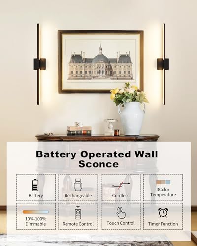 Rayogale 32 Inch Battery Operated Wall Sconces with Remote Control - color: Black, size: 32 Inch(2 Pack)