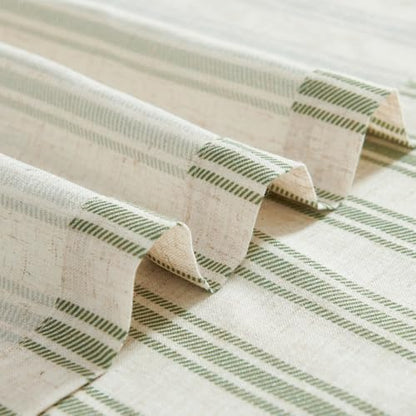 jinchan Linen Striped Tier Curtains for Kitchen Windows Farmhouse - color: Striped Green | on Beige, size: 26"W x 24"L (Pack of 2)