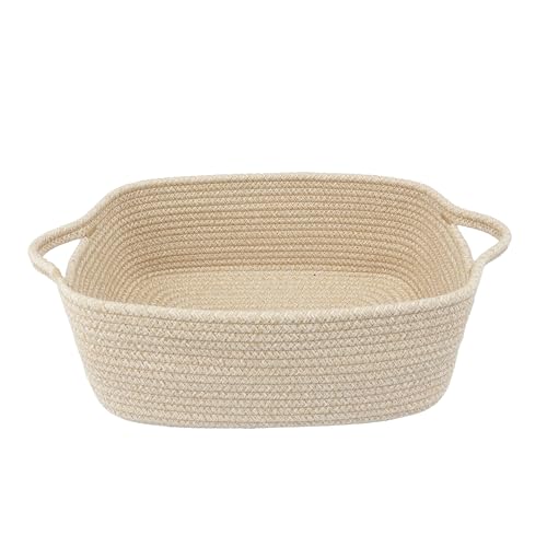 XUANGUO Medium Woven Cotton Rope Storage Basket with Handles, Oatmeal - color: Oatmeal