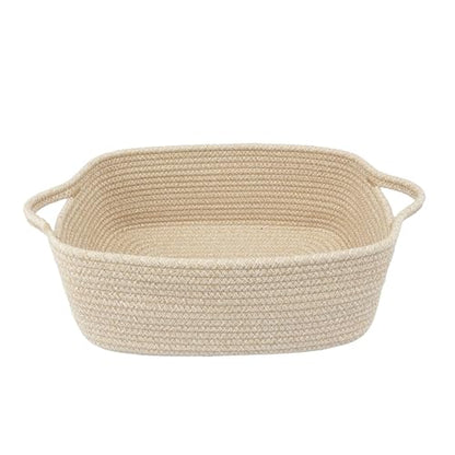 XUANGUO Medium Woven Cotton Rope Storage Basket with Handles, Oatmeal - color: Oatmeal