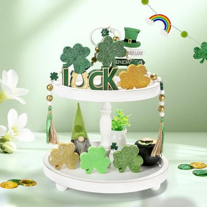 St Patricks Day Shamrocks Decorations, 6 Pack Wooden Glitter Shamrocks