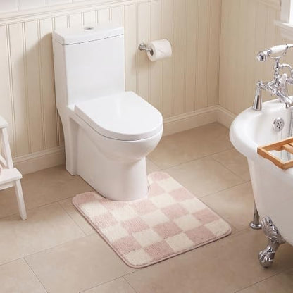 GRANNY SAYS Checkered Pink U Shaped Toilet Mat, 20" x 24",Cute Toilet Rug - color: Pink, size: 1'8" x 2' (20" x 24")
