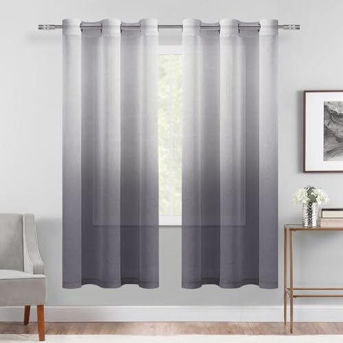 DWCN Grey Ombre Sheer Curtains 63 Inches Long for Living Room 2 Panels Set - color: Grey, size: 42"W x 63"L (Pack of 2)