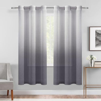 DWCN Grey Ombre Sheer Curtains 63 Inches Long for Living Room 2 Panels Set - color: Grey, size: 42"W x 63"L (Pack of 2)