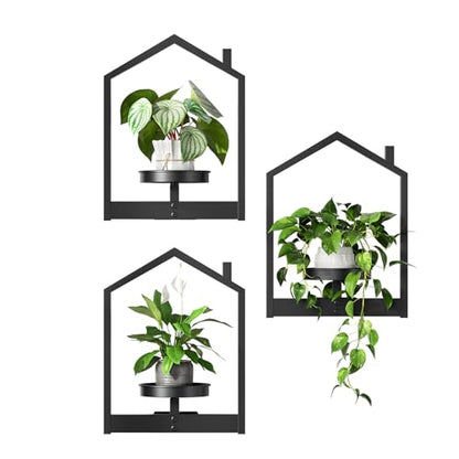 HOOBRO Metal Floating Shelves 3 Pack, Wall Plant Holder Shelf