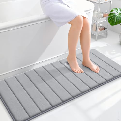 OLANLY Memory Foam Long Bathroom Rugs Runner 47x20, Super Soft Absorbent - color: Grey, size: 47" X 20"