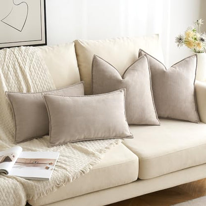 MIULEE Pack of 2 Beige Euro Shams Chenille Pillow Covers 24x24 Inch - color: Beige, size: 24" x 24" (Pack of 2)