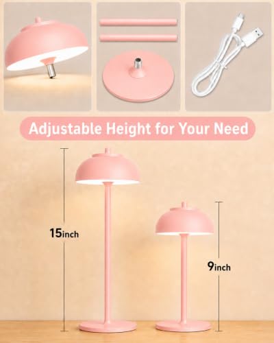 Pink Cordless Table Lamps, Rechargeable LED Touch Lamp, 2 Pack - color: Pink