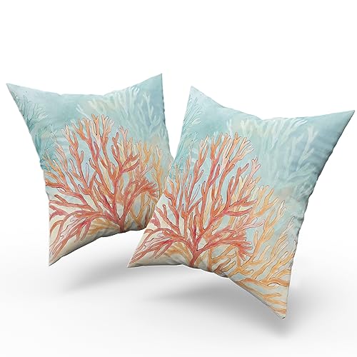Giwawa Coastal Coral Throw Pillow Covers 20x20 Set of 2, Retro Vibe Pillow Cushion Cases, Modern Decorative Square Pillowcases for Sofa Couch Bedroom Living Room Car - color: Orange Coral, size: 20" x 20" (Pack of 2)