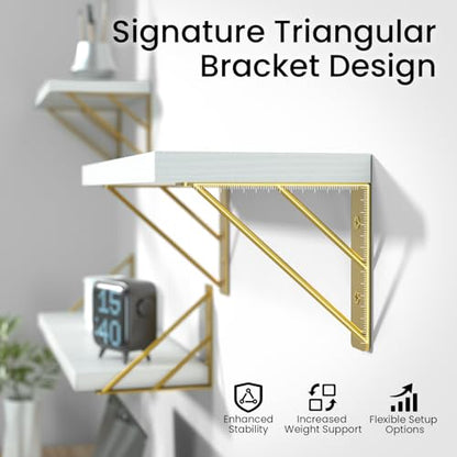 BAYKA 22.4 in Long Wall Mounted Floating Shelves (White and Gold, Set of 4) - color: B. White Board & Gold Brackets, size: 22.4 inches Uniform