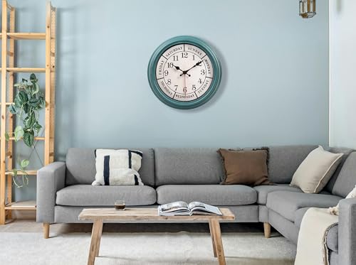 zyzamay 12 Inch Retro Wall Clock,Classic Day of The Week Wall Clock,Easy to Read,Non-Ticking Round Classic(Green) - color: 12 Week Green