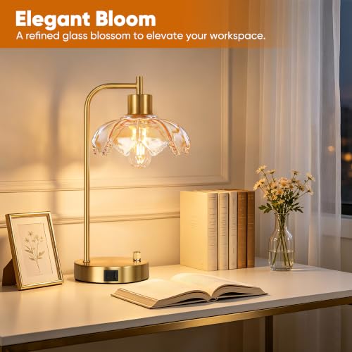 Glass Table Lamps Set of 2, Champagne Dimmable Bedside Lamps for Bedroom - color: Gold&‎Champagne-2