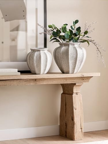 LE TAUCI White Ceramic Vase, 9.3-Inch Textured Flower Vase, Rustic White - color: Distressed White, size: 9.3 inch