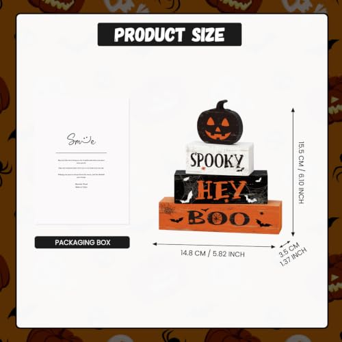 Smile Halloween Wooden Stack Block Decor Set Jack-O'-Lantern Pumpkin - style: Spooky Boo