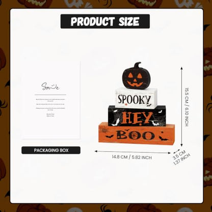 Smile Halloween Wooden Stack Block Decor Set Jack-O'-Lantern Pumpkin - style: Spooky Boo