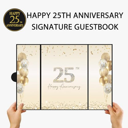 DARUNAXY Black Gold Happy 25th Anniversary Alternative Signature Guest Book - color: Black Gold 25th Anniversary