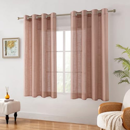 HOMEIDEAS Blush Pink Linen Textured Sheer Curtain, 52 X 63, 2 Panels - color: Blush Pink, size: 52"W x 63"L (Pack of 2)